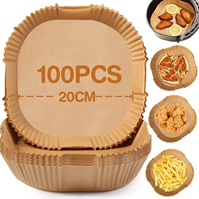 Abbildung von Backpapier für Heißluftfritteuse, 100 Stück 20CM Airfryer Eckig, Antihaft Einweg Luftfritteusen Pergamentpapier, Air Fryer Paper Liner 5 8L Heißluftfritteuse Ofen Mikrowelle, BPA frei