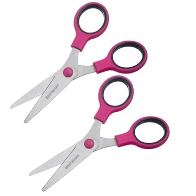 Abbildung von Westmark 2 Kinder Bastelscheren, Schneidklingenlänge: ca. 5,5 cm, Rundklinge und rutschfeste Griffe, Rostfreier Edelstahl/Kunststoff, Schwarz/Pink/Silber, 137922E3