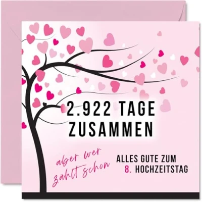 Abbildung von Stuff4 8. Hochzeitstag Karte Liebe 2922 Tage Zusammen 8 Jahrestag Geschenke für Mein Mann Ehemann Meine Frau Ehefrau, 145mm Lustig Glückwunschkarten