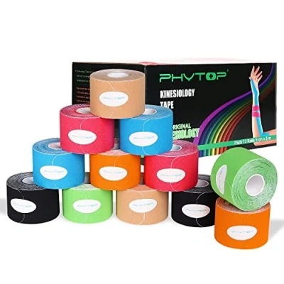 Abbildung von PHYTOP 12 Rollen Kinesiotapes Vorgeschnitten Sport Tape 5cm x 5m für Knie, Schulter und Ellbogen, Elastisch Therapeutisches Kinesiologie zur Stärkung der Muskeln Genesung bei Verletzungen