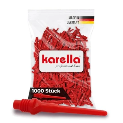 Abbildung von Karella Profi Dartspitzen Keypoint Special, Made in Germany, 1000 Stück, 2BA Gewinde, extrem stabile Kunststoff, äußerst langlebig Softdart Spitzen, Soft Tips, rot, Spitzen für Dartautomat
