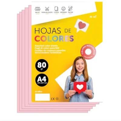 Abbildung von Buntes Papier A4 80g für Drucker &amp; Basteln, Farbige Blätter Kinder, Kreativprojekte, Karten Schule M office (100 Blatt, Rosa Hell)