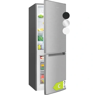 Abbildung von Bomann Kühlschrank mit Gefrierfach 143cm hoch Kühl Gefrierkombination 173L 3 Ablagen &amp; Schubladen Türanschlag wechselbar leise Kühlgefrierkombi 40db KG 7359 inox