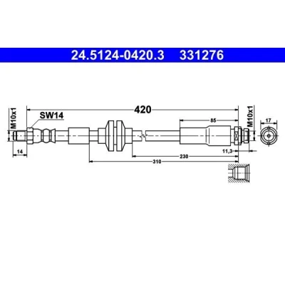 Abbildung von ATE 24.5124 0420.3 Bremsschläuche 420 M10x1 FORD: Focus 2, 2 Kombi, C Max
