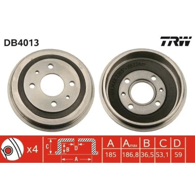 Abbildung von TRW DB4013 Bremstrommel 205,5 FIAT: 850 Saloon, Panda I Hatchback, Fiorino II Van, SEAT: 133 Hatchback