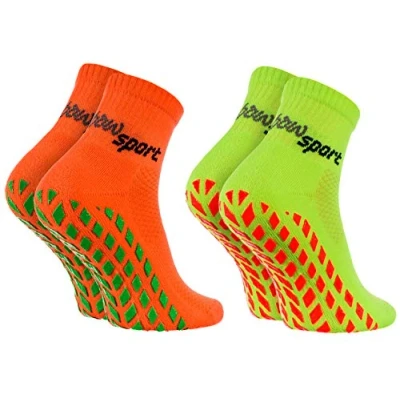 Abbildung von Rainbow Socks Damen Herren Neon Sneaker Sport Stoppersocken 2 Paar Orange Grün Größen 42 43