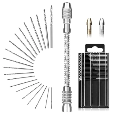 Abbildung von Linkstyle 21 Stück Spiralbohrer Bits, Handbohrer Werkzeuge + 20 Mikro Bit(0.3 1.6mm), HSS Pin Vise Mini Twist Drill Bits Set für DIY Drilling Model Making Handbohrmaschine Metal Wood Jewelry