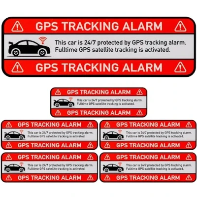 Abbildung von Aufkleber Set &quot;CAR GPS TRACKING ALARM!&quot;, 6 Stück, 67 x 21 mm, selbstklebende Folie, außenklebend, Auto Warnhinweis Sticker Innen und Außenbereich, Diebstahlschutz KFZ, Klebesticker alarmgesichert PKW