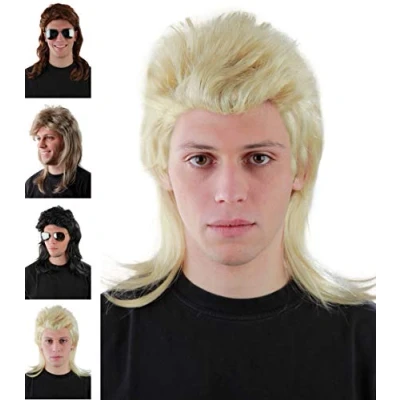 Abbildung von Lustige wasserstoff blonde Vokuhila Perücke für Herren zu Fasching Karneval wasserstoffblond 80er Jahre Bad Taste Proll Perücken Party 90er Fokuhila