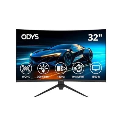 Abbildung von ODYS Gaming Monitor XP32 X 32 Zoll (80 cm), Curved (1500R), 180 Hz, WQHD (2.560x1.440 px), 1ms Reaktionszeit, HDR, FreeSync/G Sync komp., Eye Care, HDMI, DP, 3,5mm Audio