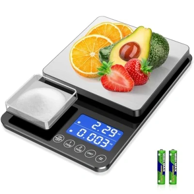 Abbildung von Küchenwaage Digital mit Dual Plattform,15kg/33 lbs,7 Einheiten,LCD Display,Tara Funktion,Digitalwaage zwei Messbereichen,Präzise Briefwaage,Feinwaage für Sauerteigbrot Backen Kochen Doppelwaage