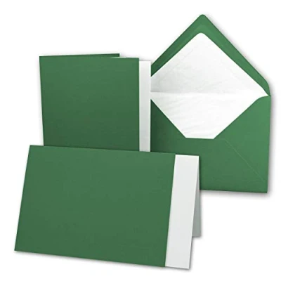 Abbildung von 10 x Kartenpaket mit gefütterten Brief Umschlägen und Einleger gerippt DIN A6/C6 Dunkelgrün 10,5 14,8 cm Nassklebung NEUSER PAPIER