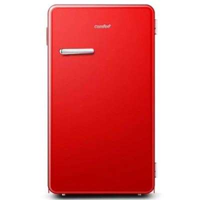 Abbildung von Comfee&#039; RCD93RE2RT(E) Kleiner Kühlschrank 93 L, Retro Design, Mini mit einer Tür, einstellbare Temperatur, leise, geeignet für Zuhause, Büro und Hotel, Rot