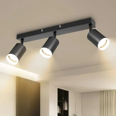 Abbildung von Dehobo LED Deckenstrahler GU10, Deckenleuchte 3 Flammig Schwenkbar 350, Deckenlampe Spot Schwarz Modern für Küche Schlafzimmer Wohnzimmer, Nein GU10 Leuchtmittel