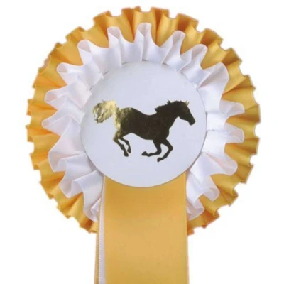 Abbildung von HKM Turnierschleife Zweifachrosette Gold/Weiß