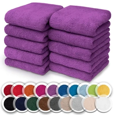 Abbildung von NatureMark 10er Pack Waschlappen 100% Baumwolle Frottier Seiflappen Größe 30 x cm Frottee Seiftücher im Farbe: Lila