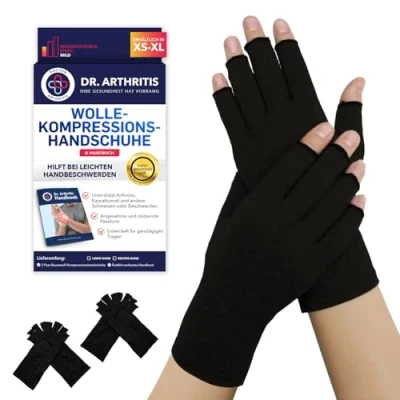 Abbildung von Von Ärtzten Entworfen, Athrose Kompressionshandschuhe, Fingerlose Handschuhe, Handbandage für Sehnenscheidenentzündung und Arthritis, Bequem Stützend, 2 Paar