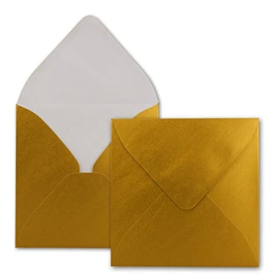 Abbildung von 25x Quadratische Briefumschläge in Gold Metallic 15,5 x cm ohne Fenster, mit Nassklebung 110 g/m² Für Einladungskarten zu Hochzeit, Geburtstag und mehr Serie FarbenFroh
