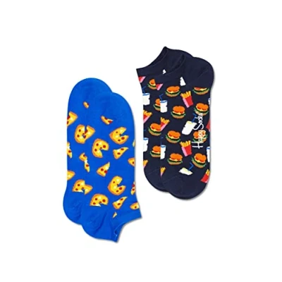 Abbildung von Happy Socks 2 Pack Junk Food Low Sock, farbenfrohe und verspielte, Socken für Männer Frauen, Blau Schwarz Orange (36 40)
