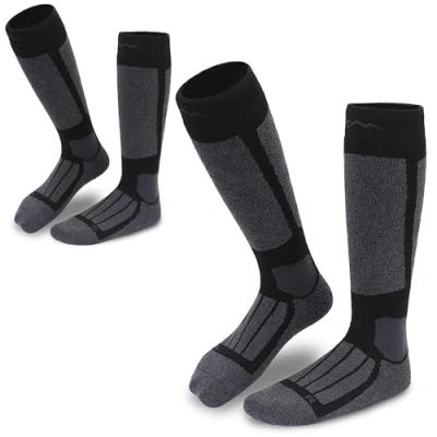 Abbildung von gipfelsport Skisocken für Kinder, Herren und Damen Dicke Socken aus Merinowolle, warme Merino Snowboardsocken, 2x Paar Skistrümpfe, Anthrazit, Größe 36 38