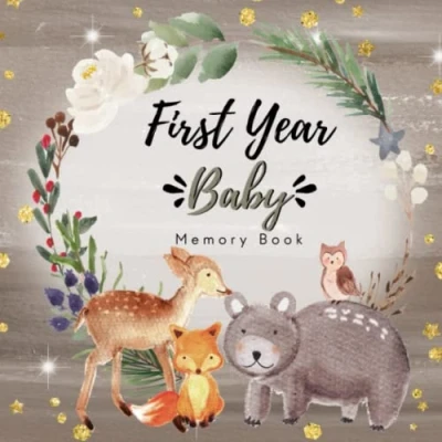 Abbildung von First Year Baby Memory Book: Baby’s Journal and Keepsake to Record Photos Milestones. Woodland Book Modern