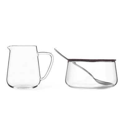 Abbildung von Viva skandinavien Milch und Zucker Set aus Glas mit Edelstahl Löffel, sehr leicht dünnwandig, bleibt klar