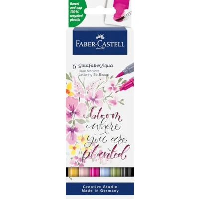 Abbildung von FABER CASTELL 164524 Goldfaber Aqua Dual Marker, Lettering, mit Pinselspitze und Fineliner Spitze, 6er Etui