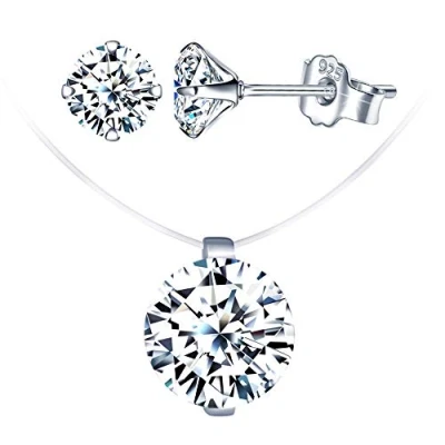 Abbildung von Yumilok Kette Damen Halskette Ohrringe Ohrstecker Schmuck Set mit Zirkonia aus 925 Sterling Silber für Frauen