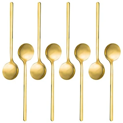 Abbildung von SourceTon Mini Teelöffel, vergoldet, Edelstahl, für Kaffee, Zucker, Dessert, Kuchen, Eis, Suppe, Antipasto, Cappuccino, 13 cm, 8 Stück