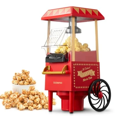 Abbildung von Popcornmaschine Retro, Cozeemax 1200W für Zuhause Maker mit Heissluft, Popcorn Machine ohne Fett Fettfrei Ölfrei, Eine Taste Operation, Popper, Rot