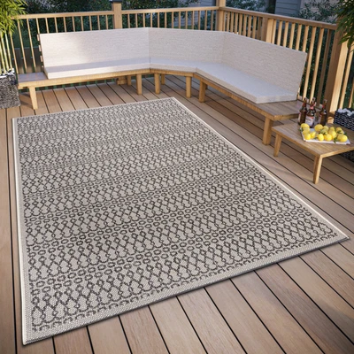 Abbildung von Hanse Home Vanti In &amp; Outdoor Teppich Wetterfest Modernes Muster, Wasserfest robuster Aussenteppich Flachgewebe für Garten, Balkon, Terrasse, Wohnzimmer Beige Grau, 63x120cm
