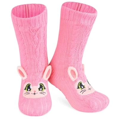 Abbildung von CityComfort Rutschfeste Socken Damen und Teenager in Gr. 37 41 Kuschelsocken Sherpa gefüttert mit Anti Rutsch Punkten (Rosa Hase)