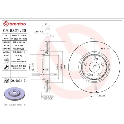 Abbildung von BREMBO COATED DISC LINE 09.9821.21 Bremsscheibe 308 28 5 innenbelüftet beschichtet mit Schrauben RENAULT: ESPACE 4, LAGUNA 2 Grandtour,