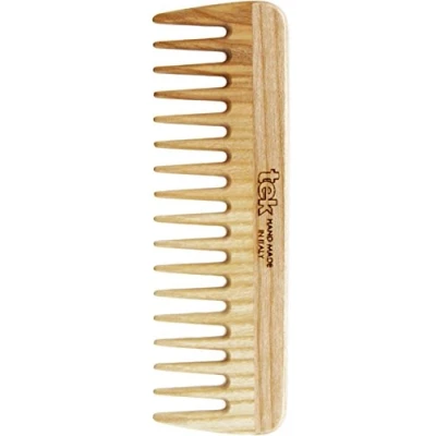 Abbildung von TEK Handgefertigt in Italien Eschenholz Kleiner Kamm für lockiges oder grobes Haar 14 x 4,5 cm natural