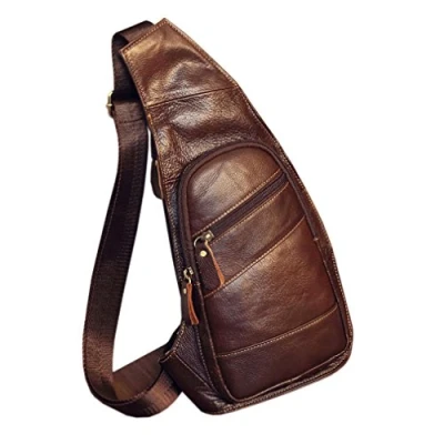Abbildung von Xieben Leder Schultertasche Sling Umhängetasche Rucksack für Herren Frauen Schulter Brust Tag Pack Reisen Draussen Beiläufig Rucksäcke Tagesrucksack Kaffee