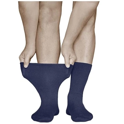 Abbildung von vitsocks Herren Diabetikersocken extra weit ohne Gummi Bund (3x PACK) geschwollene Füße, Baumwolle, 41 43 46 47 50, Dunkelblau, 44