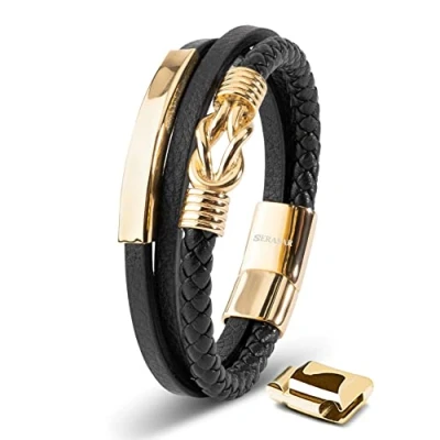 Abbildung von SERASAR Herren Accessoires 17cm Gold Armband Leder Armreif Lederband Herrenarmreif Armschmuck Schmuck Herrenschmuck Armkette Flecht Wickelarmband Kette Bracelet