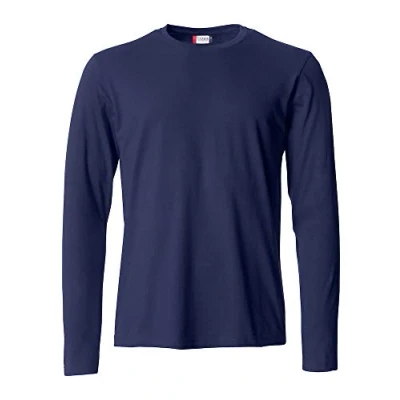 Abbildung von Clique Langarm T Shirt für Herren, Basic L/S, aus Jersey Baumwolle, elastischer Kragen, Schweißband, Slim Fit Passform, Navyblue, S