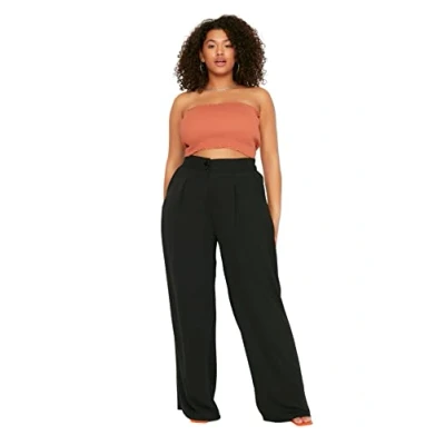 Abbildung von Trendyol Damen Women High Waist Wide Leg Plus Size Trousers Hose, Black, 44