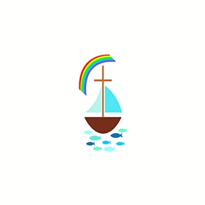 Abbildung von Wachsmotiv Segelboot mit Regenbogen 5 x 10 cm