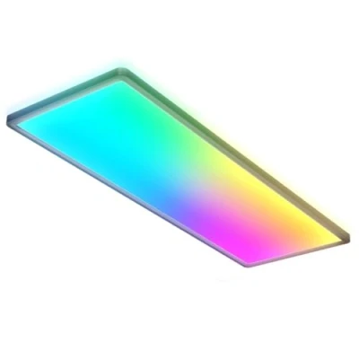 Abbildung von B.K.Licht LED Deckenlampe mit indirektem Licht, Fernbedienung, buntes RGB+W Panel, Deckenleuchte flach, Lampe, Wohnzimmerlampe, Schlafzimmerlampe, Flur, 58x20x3 cm, Schwarz