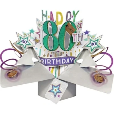 Abbildung von Second Nature Pop Ups Geburtstag Up Card mit &quot;Happy 80th Birthday&quot; Schriftzüge und Sterne