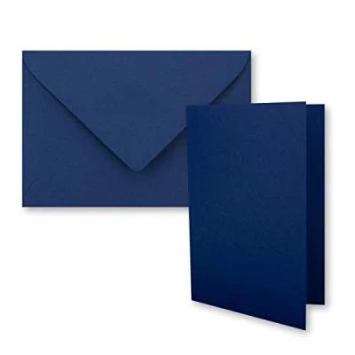 Abbildung von 10x DIN B6 Faltkarten Set mit Umschlägen in Dunkelblau (Blau) 120 x 170 mm ideal für Einladungskarten, Hochzeit, Taufe, Kommunion, Konfirmation Marke: FarbenFroh