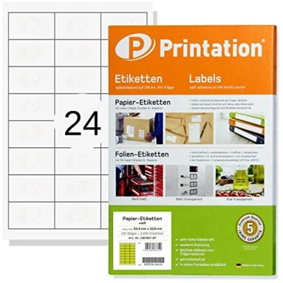 Abbildung von Printation Universal Etiketten 64,3 x 33,8 mm 600 Adressaufkleber selbstklebend 64,3x33,8 3x8 Labels auf 25 Blatt DIN A4 / 24 pro Bogen Adressetiketten zum bedrucken Amazon FBA Versand 3658