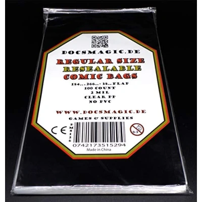Abbildung von docsmagic.de 100 Resealable Regular Size Comic Bags 184 x 266 2 Mil Hüllen mit Lasche Wiederverschließbar