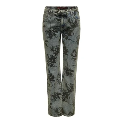 Abbildung von ONLY Onlmott Floral BELT Jeans Straight Leg, Damen, Größe: 29x32, Medium blue denim
