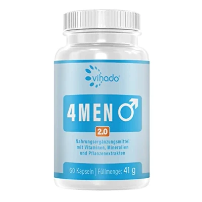 Abbildung von Vihado 4MEN 2.0 Männer Kapseln extrastark DAUERHAFT Rezeptur hochdosiert mit L Arginin, Maca, Vitaminen, Ginseng, Ginkgo, 60