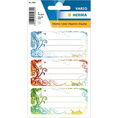 Abbildung von HERMA 5982 Buchetiketten zum Beschriften Spirit, 9 Stück, 76 x 35 mm, selbstklebend, liniert, Buchaufkleber für Schule Kinder Mädchen Jungen, mehrfarbige Heftetiketten Aufkleber, bunt