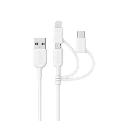 Abbildung von Anker Powerline II 3 in 1 Kabel, 0.9m langes Lightning/USB C/Mikro USB für iPhone, iPad, LG, Galaxy, Xperia, Android Handys und viele mehr (Weiß)