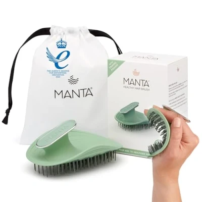 Abbildung von Manta Haarbürste ohne Ziepen, Kopfhaut Massagebürste, fördert gesundes Haarwachstum und Durchblutung, Entwirrbürste, für Lockiges Glattes Haar, Shampoo Bürste, Kopfhautbürste, Grün